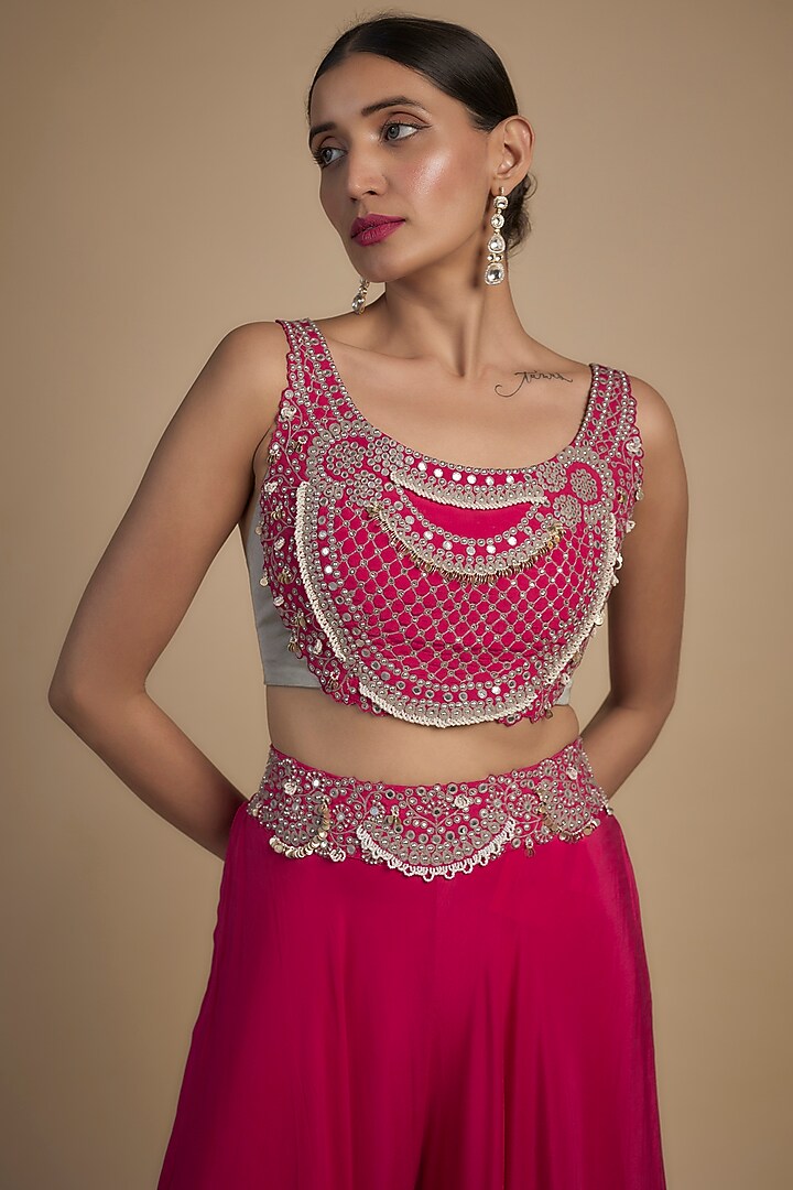 Fuchsia Crepe & Organza Hand Embroidered Bridal Sharara Set by Nupur Kanoi at Pernia's Pop Up Shop