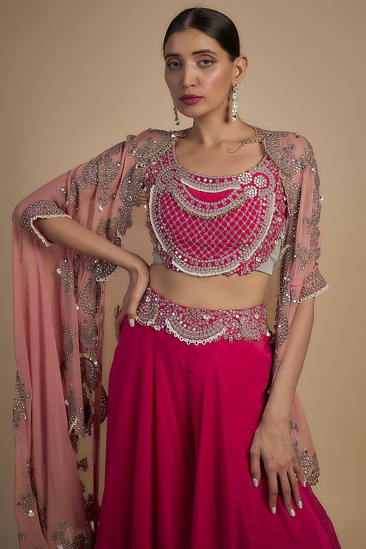 Fuchsia Crepe & Organza Hand Embroidered Bridal Sharara Set by Nupur Kanoi at Pernia's Pop Up Shop