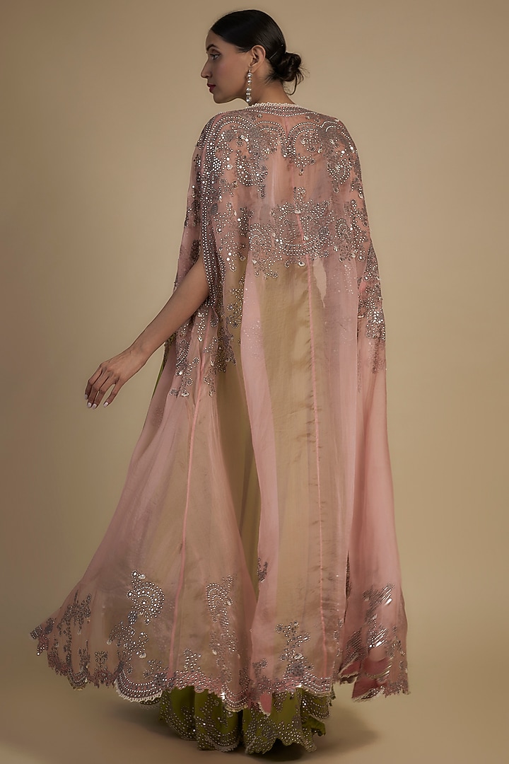 Pista Green Crepe & Organza Hand Embroidered Bridal Sharara Set by Nupur Kanoi at Pernia's Pop Up Shop