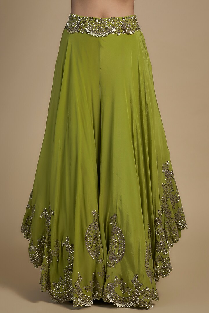 Pista Green Crepe & Organza Hand Embroidered Bridal Sharara Set by Nupur Kanoi at Pernia's Pop Up Shop
