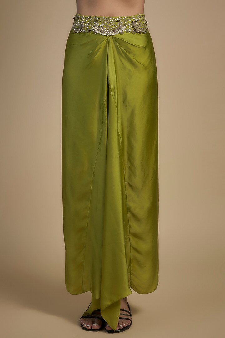 Green Crepe & Georgette Hand Embroidered Jacket Set by Nupur Kanoi at Pernia's Pop Up Shop
