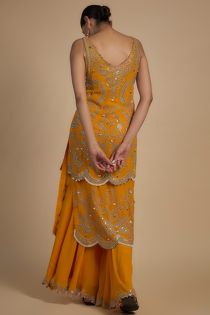 Orange Crepe Hand Embroidered Gharara Set by Nupur Kanoi at Pernia's Pop Up Shop