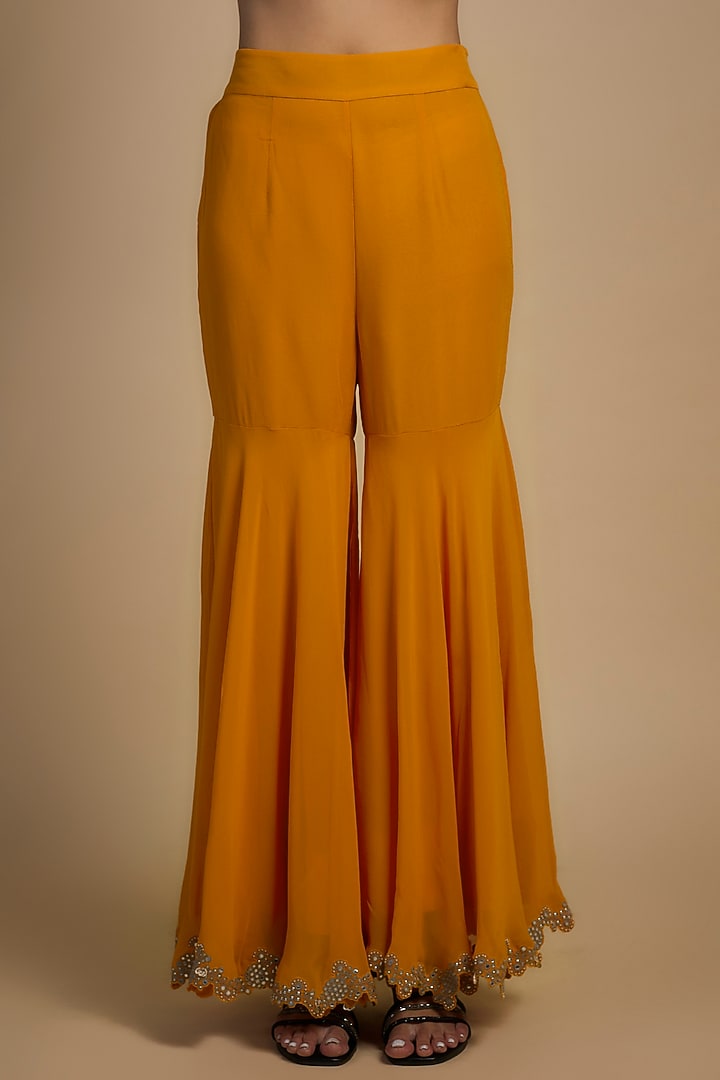 Orange Crepe Hand Embroidered Gharara Set by Nupur Kanoi at Pernia's Pop Up Shop