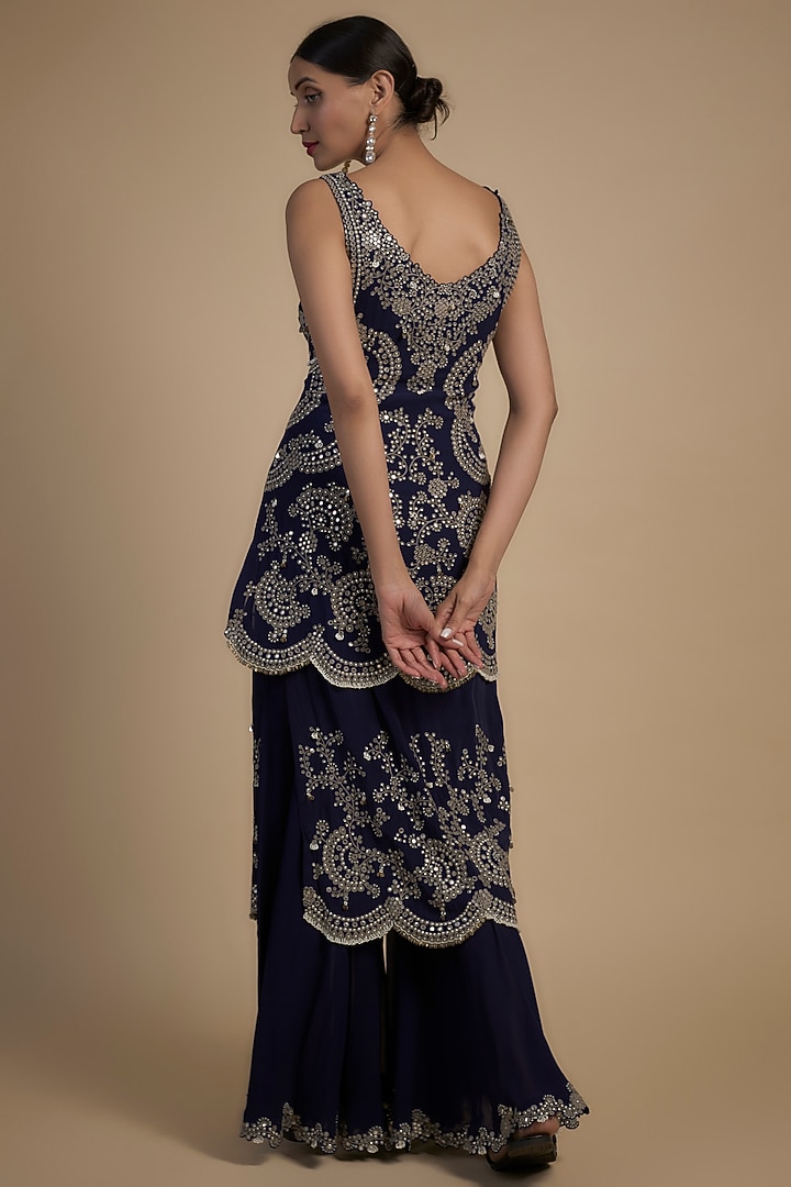 Navy Blue Crepe Hand Embroidered Gharara Set by Nupur Kanoi at Pernia's Pop Up Shop