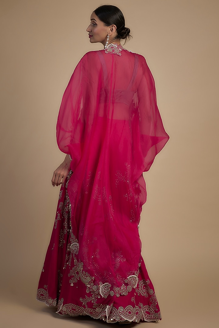 Fuchsia Crepe & Organza Hand Embroidered Bridal Lehenga Set by Nupur Kanoi at Pernia's Pop Up Shop