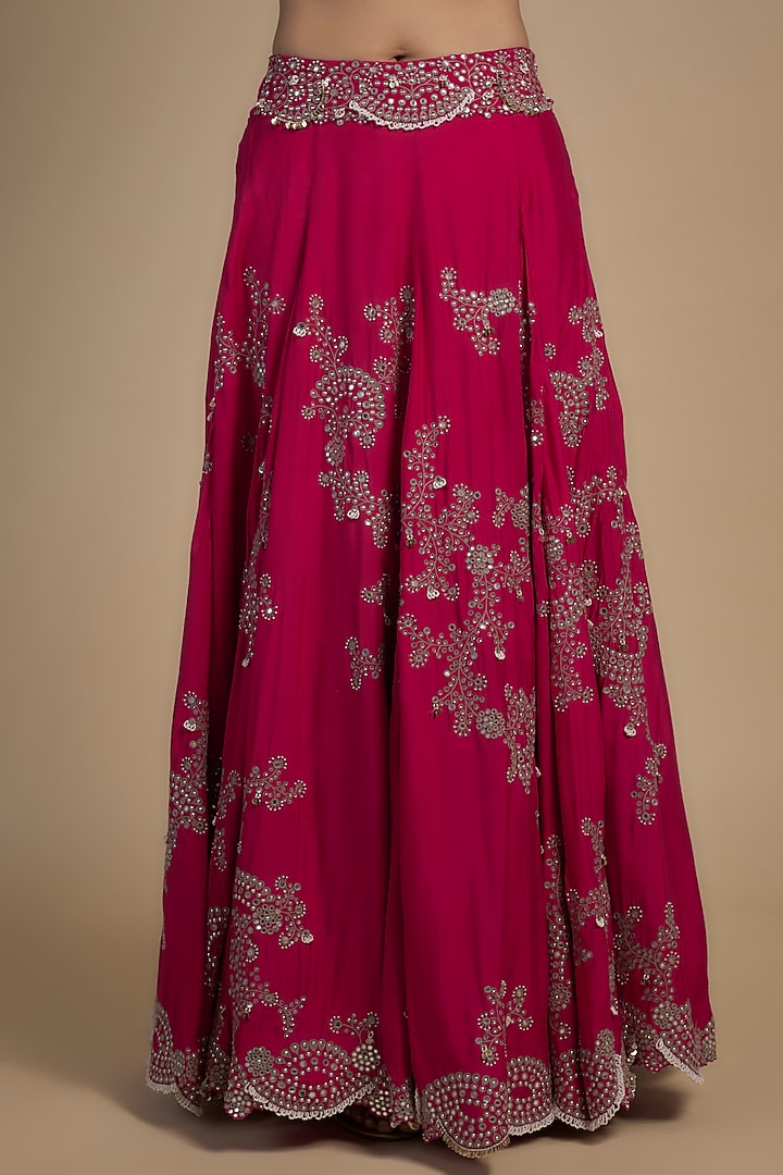 Fuchsia Crepe & Organza Hand Embroidered Bridal Lehenga Set by Nupur Kanoi at Pernia's Pop Up Shop