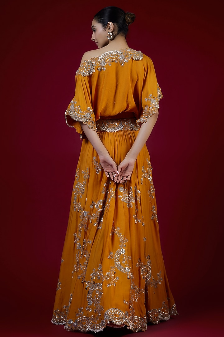 Orange Crepe Skirt Set by Nupur Kanoi at Pernia's Pop Up Shop