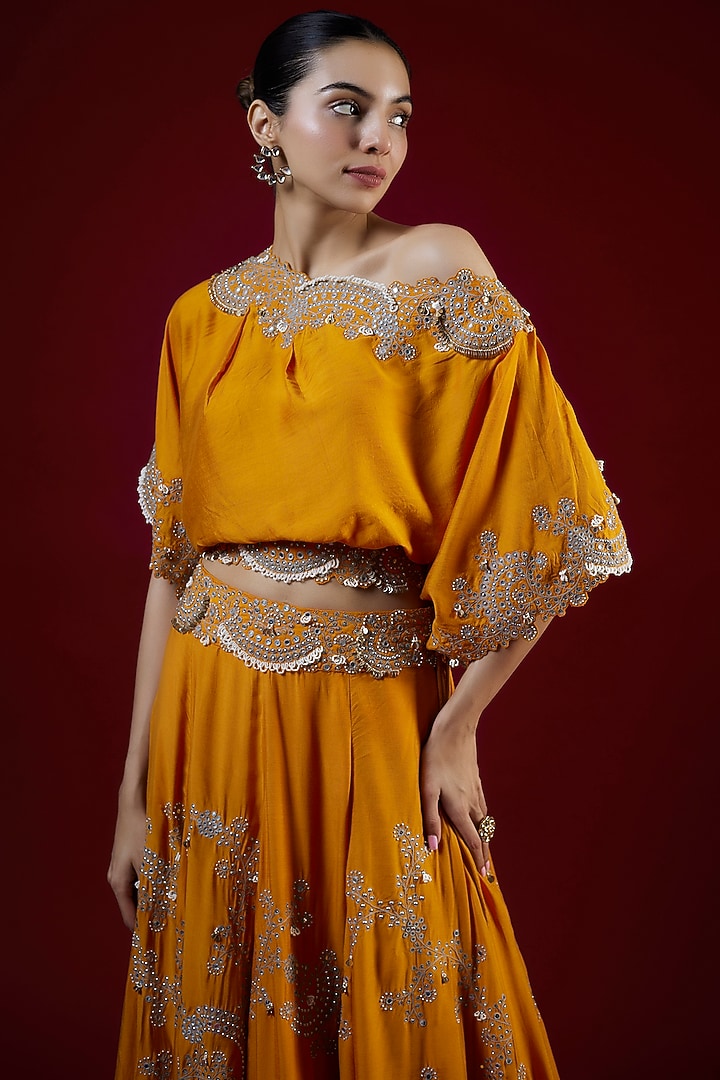 Orange Crepe Skirt Set by Nupur Kanoi at Pernia's Pop Up Shop
