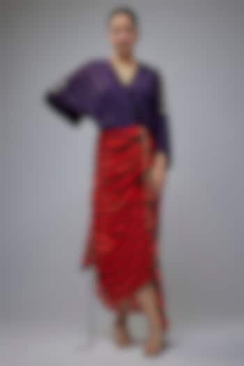 Purple & Orange Crepe Striped Digital Printed Wrap Dress by Nupur Kanoi at Pernia's Pop Up Shop