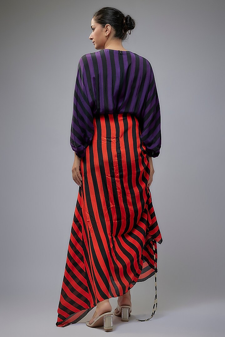 Purple & Orange Crepe Striped Digital Printed Wrap Vacation Dress by Nupur Kanoi at Pernia's Pop Up Shop