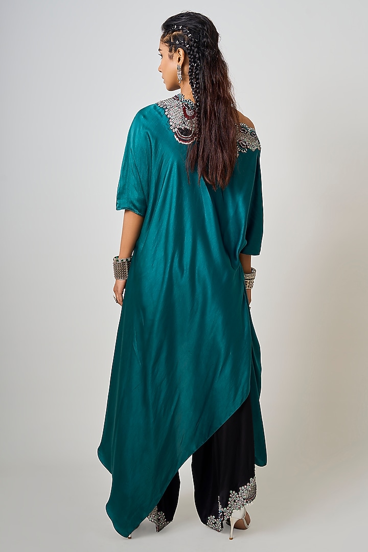 Black Satin Draped Pant Set by Nupur Kanoi at Pernia's Pop Up Shop