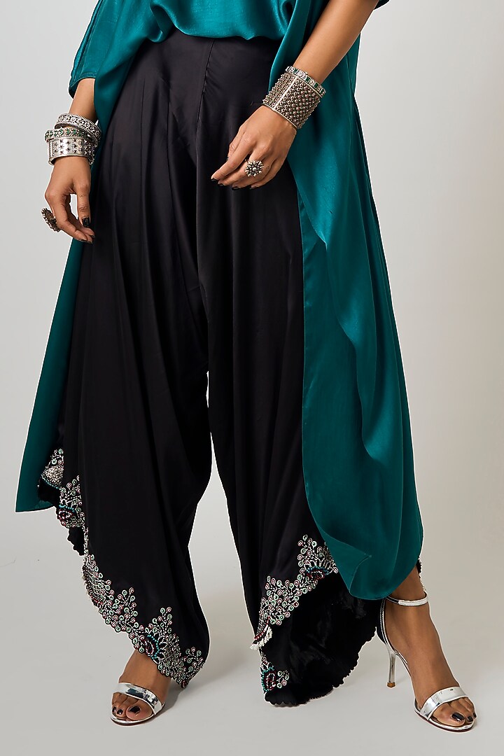 Black Satin Draped Pant Set by Nupur Kanoi at Pernia's Pop Up Shop