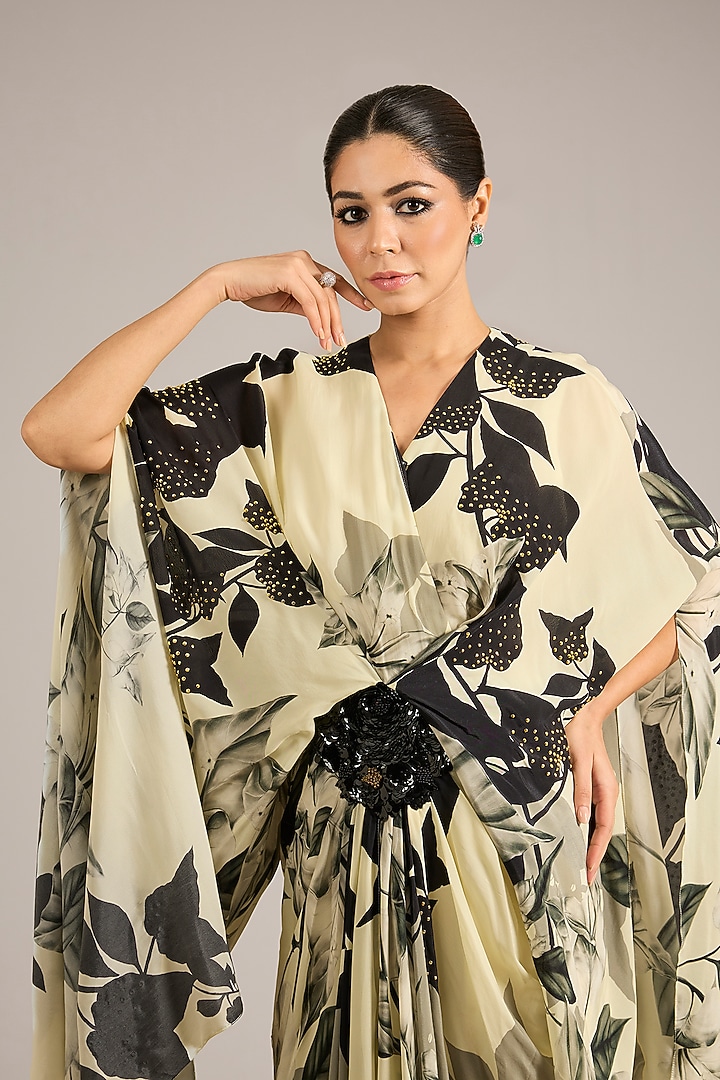 Off-White Crepe Printed Kaftan Cocktail Dress by Nupur Kanoi at Pernia's Pop Up Shop