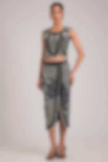 Navy Blue Crepe Hand Embroidered Pencil Skirt Set by Nupur Kanoi at Pernia's Pop Up Shop