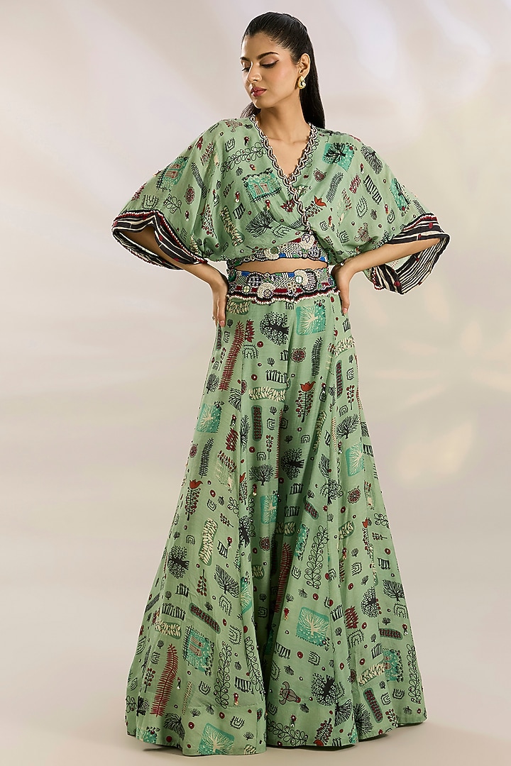 Mint Crepe Digital Printed Bridal Sharara Set by Nupur Kanoi at Pernia's Pop Up Shop