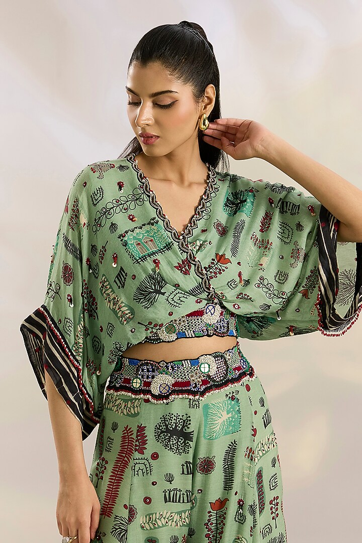 Mint Crepe Digital Printed Bridal Sharara Set by Nupur Kanoi at Pernia's Pop Up Shop