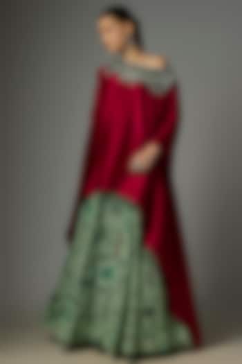 Mint Georgette Printed & Embroidered Wedding Lehenga Set by Nupur Kanoi at Pernia's Pop Up Shop