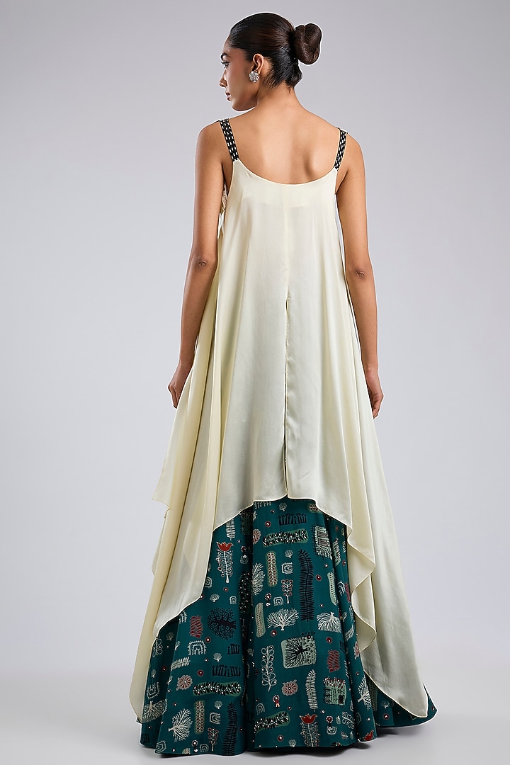 Green Silk Printed Skirt Set by Nupur Kanoi at Pernia's Pop Up Shop