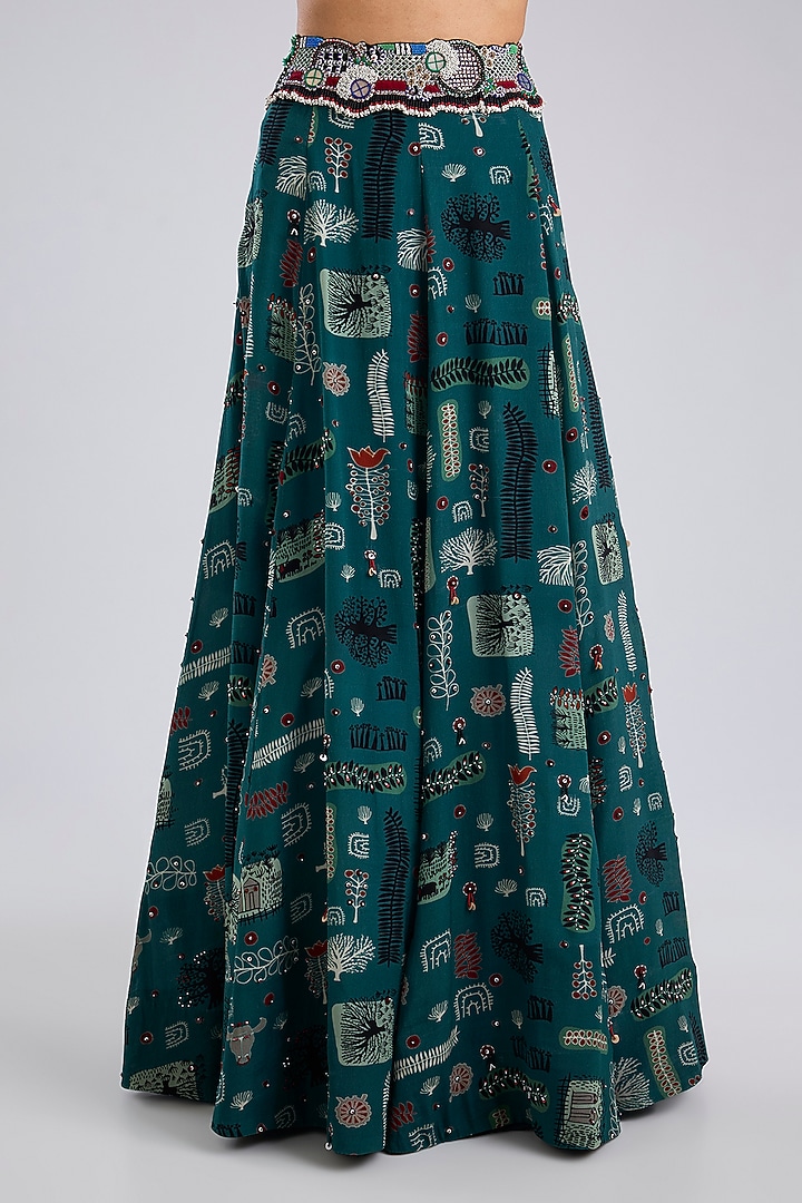 Green Silk Printed Skirt Set by Nupur Kanoi at Pernia's Pop Up Shop