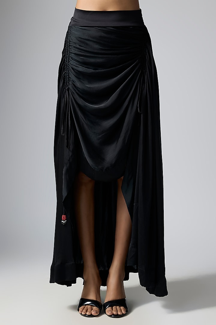 Black Bemberg Satin Skirt Set by Nupur Kanoi at Pernia's Pop Up Shop