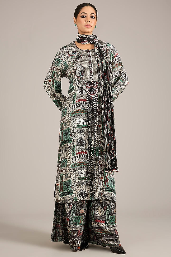 Off-White Crepe Printed Kurta Set by Nupur Kanoi at Pernia's Pop Up Shop