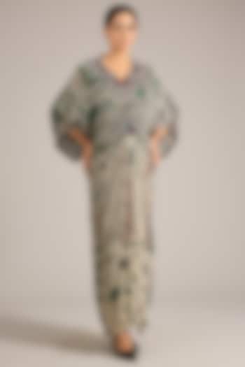 Off-White & Black Crepe Printed Kaftan Party Wear Dress by Nupur Kanoi at Pernia's Pop Up Shop