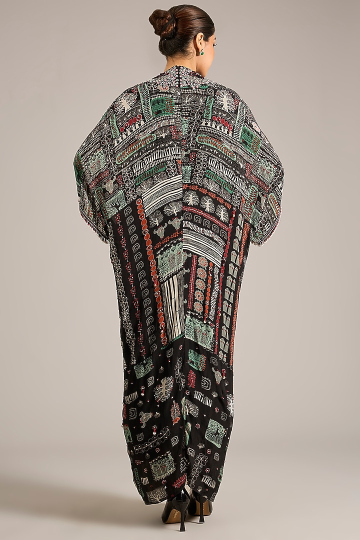 Off-White & Black Crepe Printed Kaftan Party Wear Dress by Nupur Kanoi at Pernia's Pop Up Shop