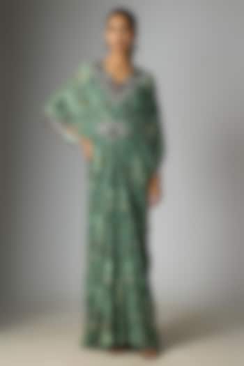 Mint Crepe Printed Kaftan Party Wear Dress by Nupur Kanoi at Pernia's Pop Up Shop