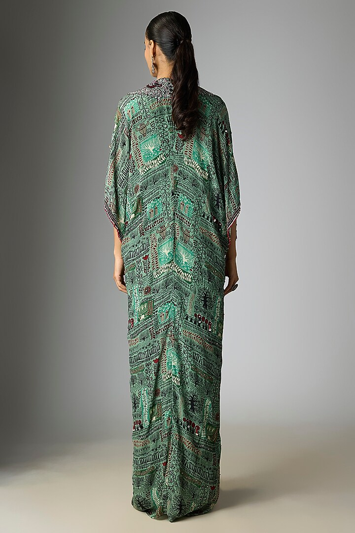 Mint Crepe Printed Kaftan Party Wear Dress by Nupur Kanoi at Pernia's Pop Up Shop