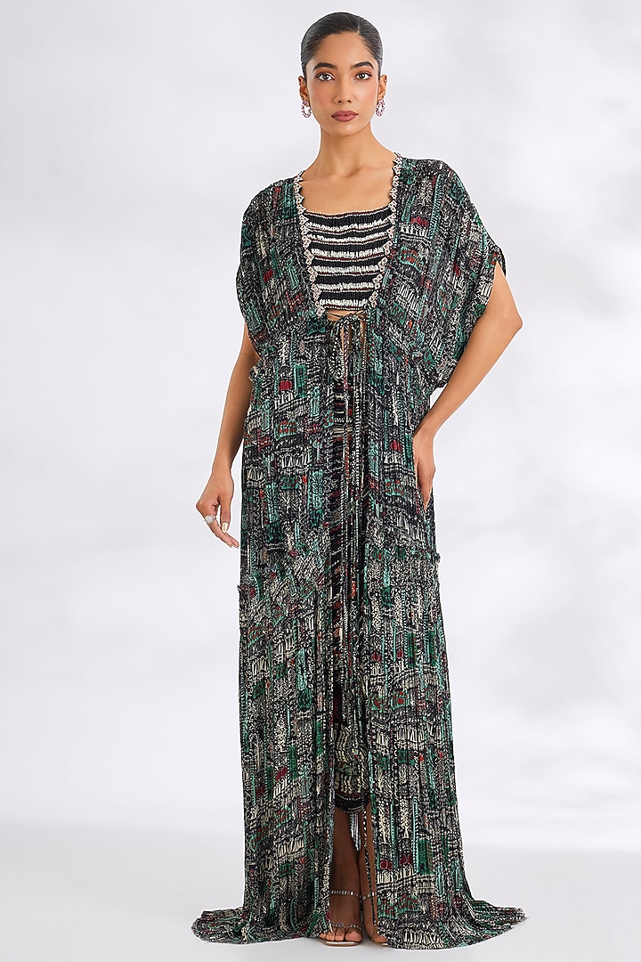 Black Bemberg Chiffon Embroidered Skirt Set by Nupur Kanoi at Pernia's Pop Up Shop