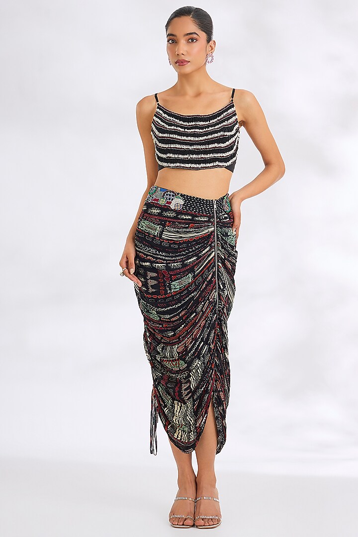 Black Bemberg Chiffon Embroidered Skirt Set by Nupur Kanoi at Pernia's Pop Up Shop