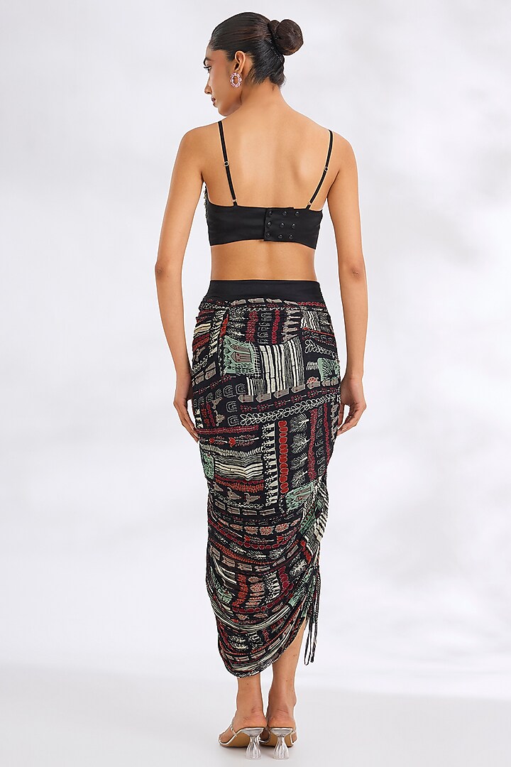 Black Bemberg Chiffon Embroidered Skirt Set by Nupur Kanoi at Pernia's Pop Up Shop