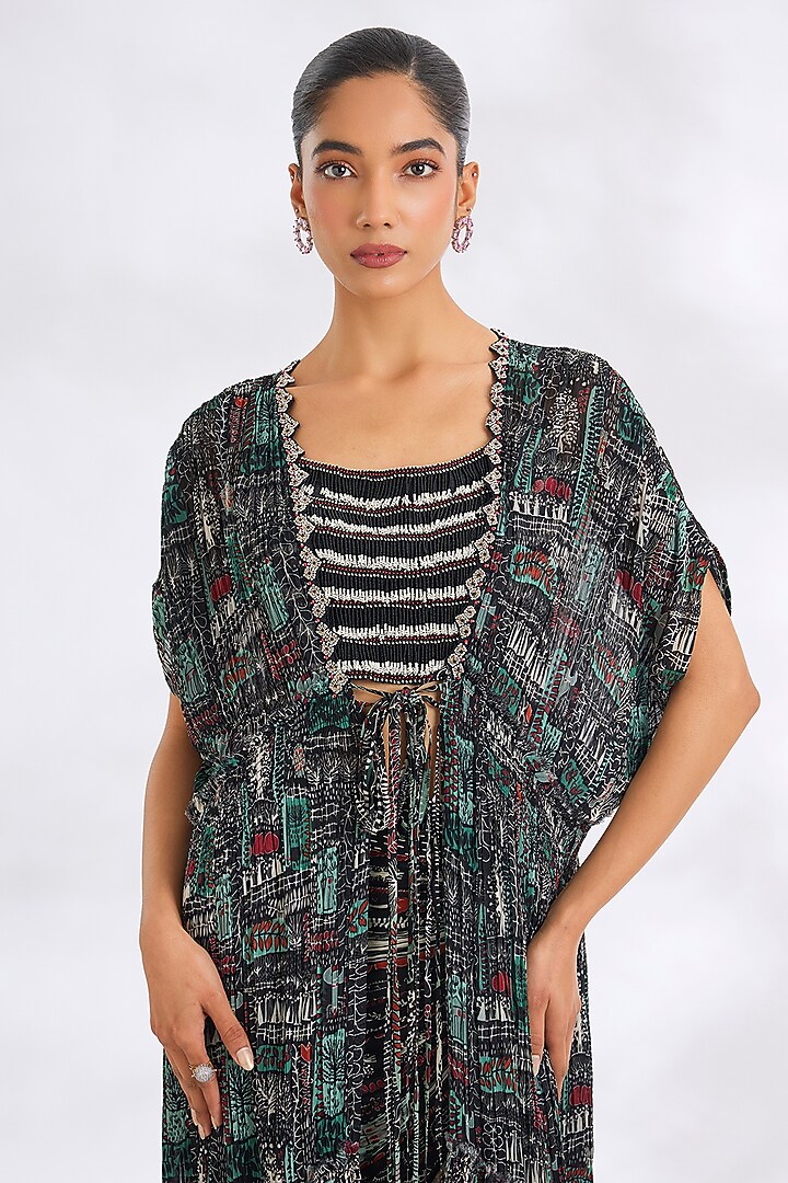Black Bemberg Chiffon Embroidered Skirt Set by Nupur Kanoi at Pernia's Pop Up Shop