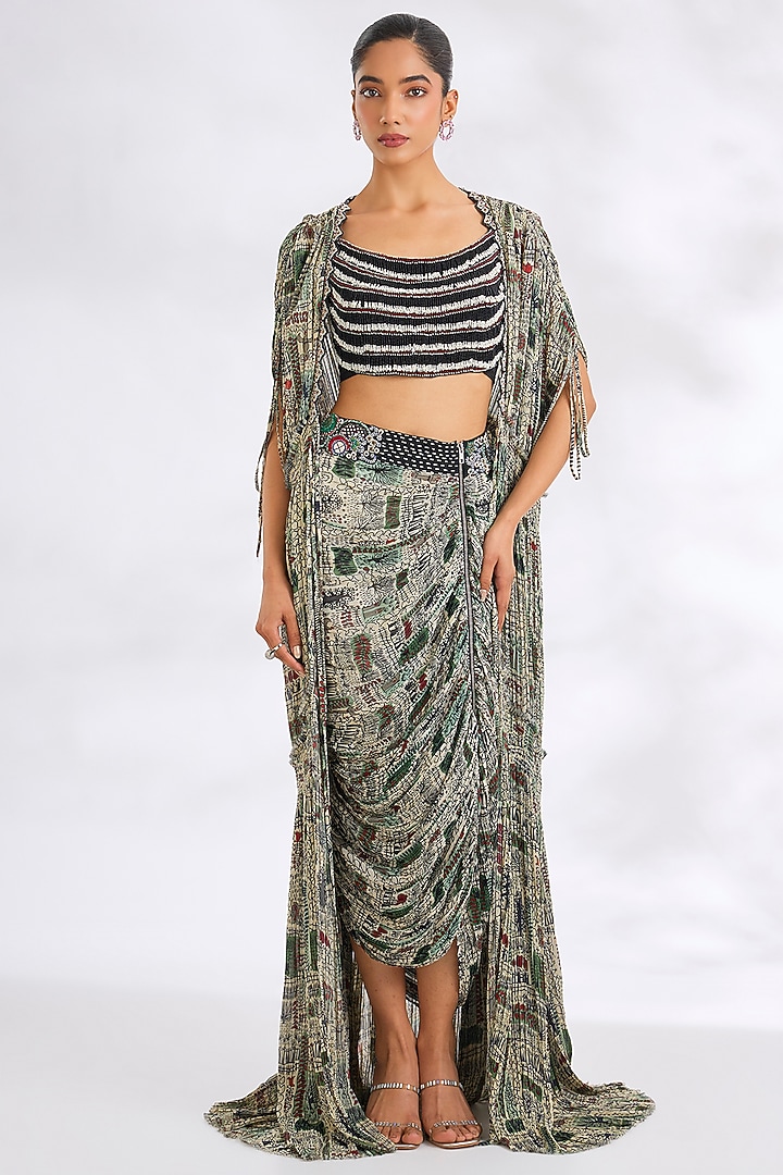 Off-White Bemberg Chiffon Embroidered Skirt Set by Nupur Kanoi at Pernia's Pop Up Shop