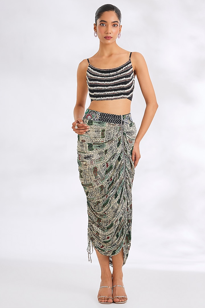 Off-White Bemberg Chiffon Embroidered Skirt Set by Nupur Kanoi at Pernia's Pop Up Shop