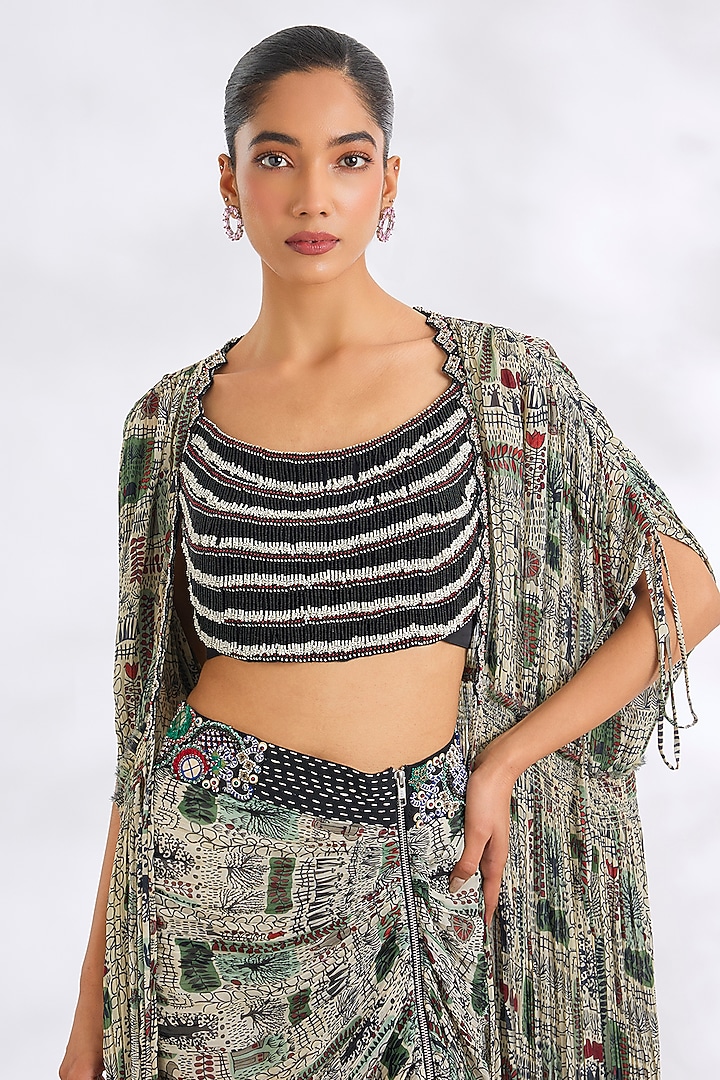 Off-White Bemberg Chiffon Embroidered Skirt Set by Nupur Kanoi at Pernia's Pop Up Shop