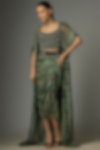 Mint Bemberg Chiffon Embroidered Skirt Set by Nupur Kanoi at Pernia's Pop Up Shop