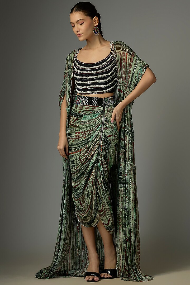 Mint Bemberg Chiffon Embroidered Skirt Set by Nupur Kanoi at Pernia's Pop Up Shop