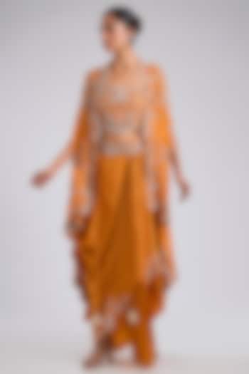 Orange Georgette Sequins Embroidered Cape Set by Nupur Kanoi at Pernia's Pop Up Shop