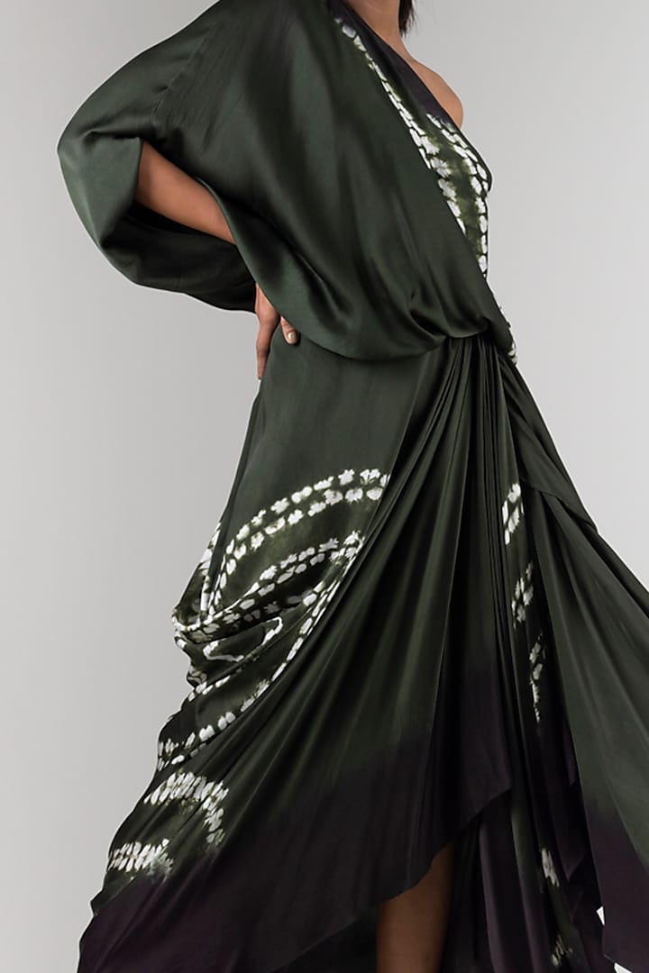 Olive Green Satin Tie-Dye Printed Skirt Set by Nupur Kanoi at Pernia's Pop Up Shop