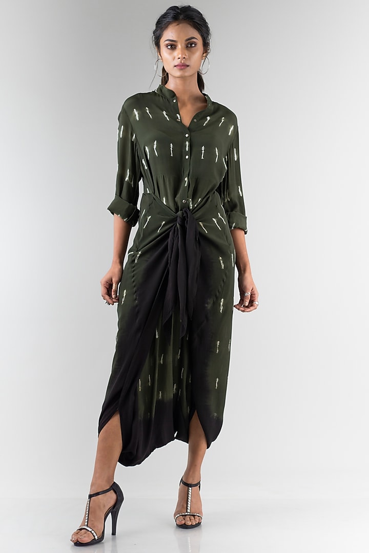 Olive Green Printed Jumpsuit by Nupur Kanoi
