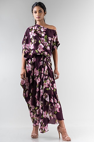 Purple Printed Skirt Set by Nupur Kanoi