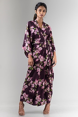 Purple Printed Wrap Dress by Nupur Kanoi