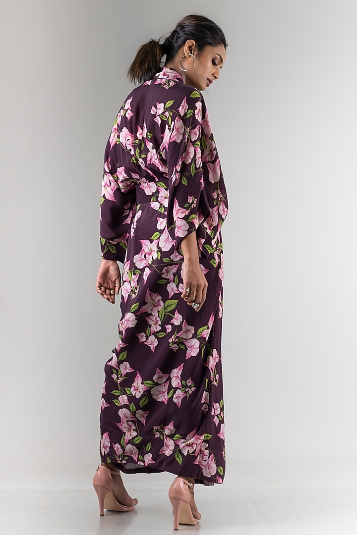 Purple Printed Wrap Vacation Dress by Nupur Kanoi at Pernia's Pop Up Shop