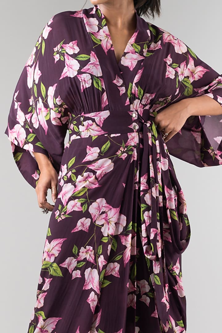 Purple Printed Wrap Vacation Dress by Nupur Kanoi at Pernia's Pop Up Shop