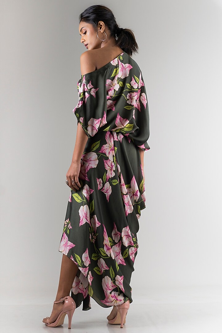 Olive Green Printed Satin Skirt Set by Nupur Kanoi at Pernia's Pop Up Shop