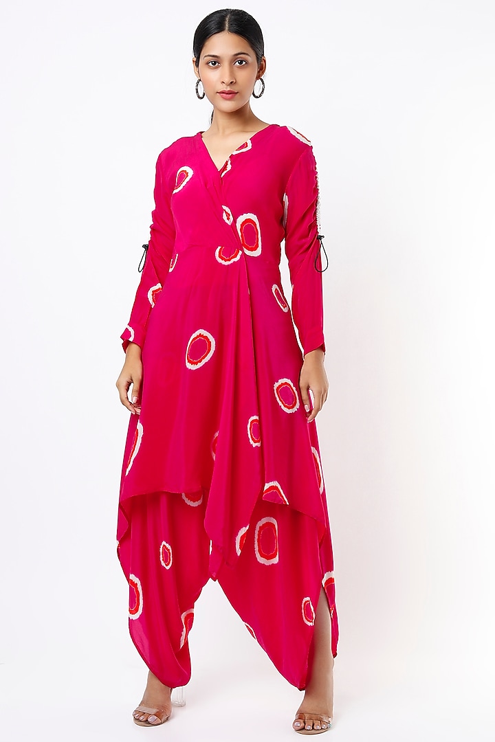 Reddish Pink Printed Dhoti Jumpsuit by Nupur Kanoi