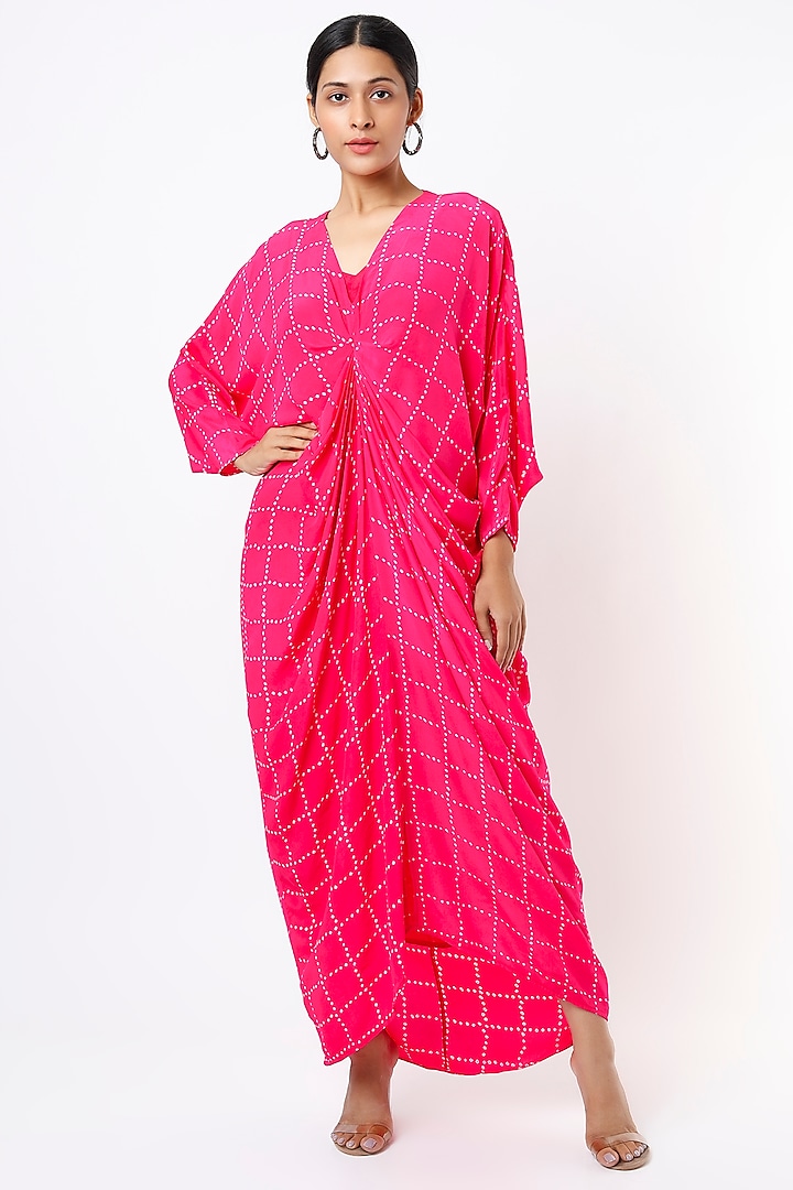 Fuchsia Crepe Printed Dress by Nupur Kanoi