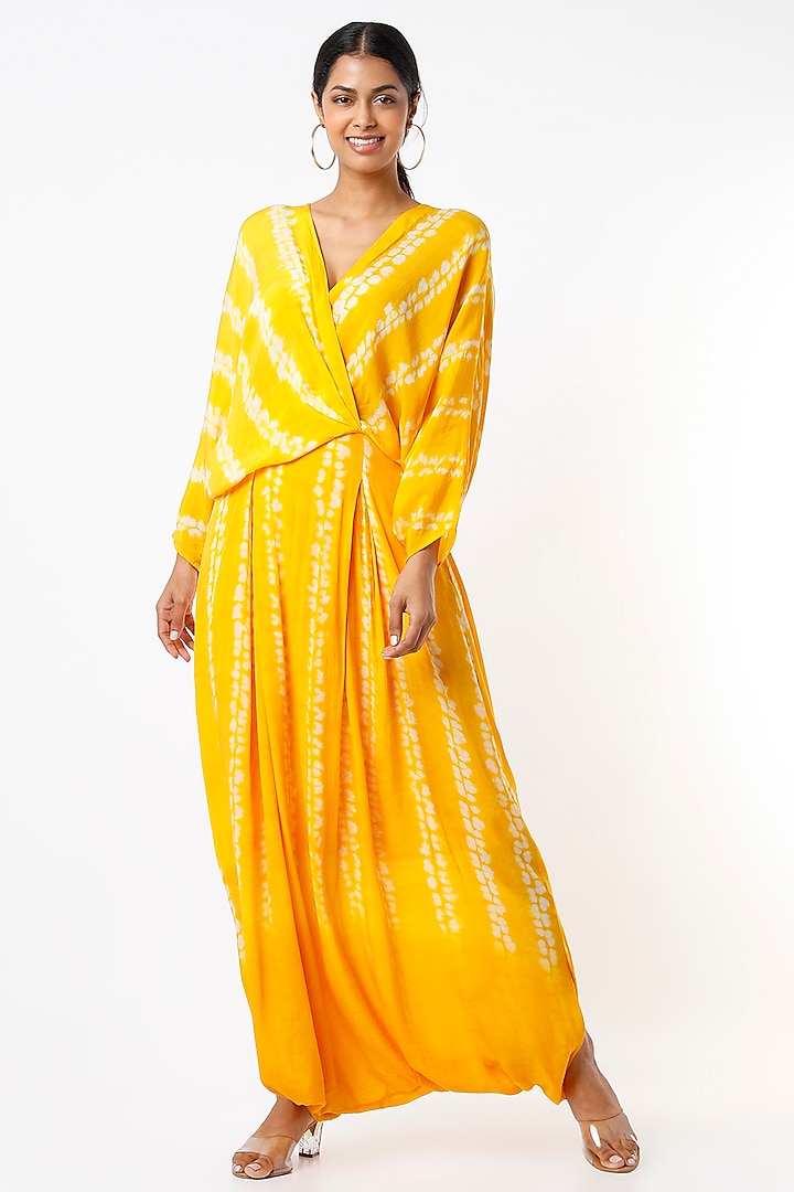 Yellow Printed Jumpsuit by Nupur Kanoi
