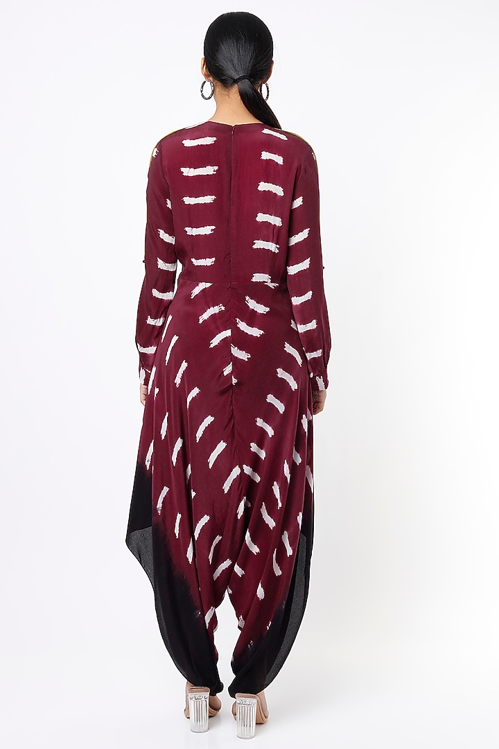 Burgundy Printed Dhoti Jumpsuit by Nupur Kanoi at Pernia's Pop Up Shop
